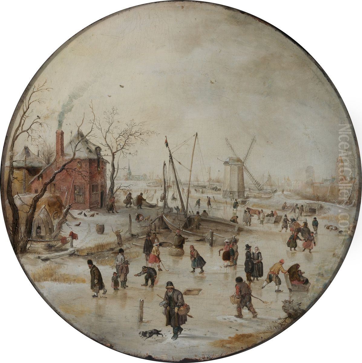 Frozen River with Skaters Oil Painting by Hendrick Avercamp