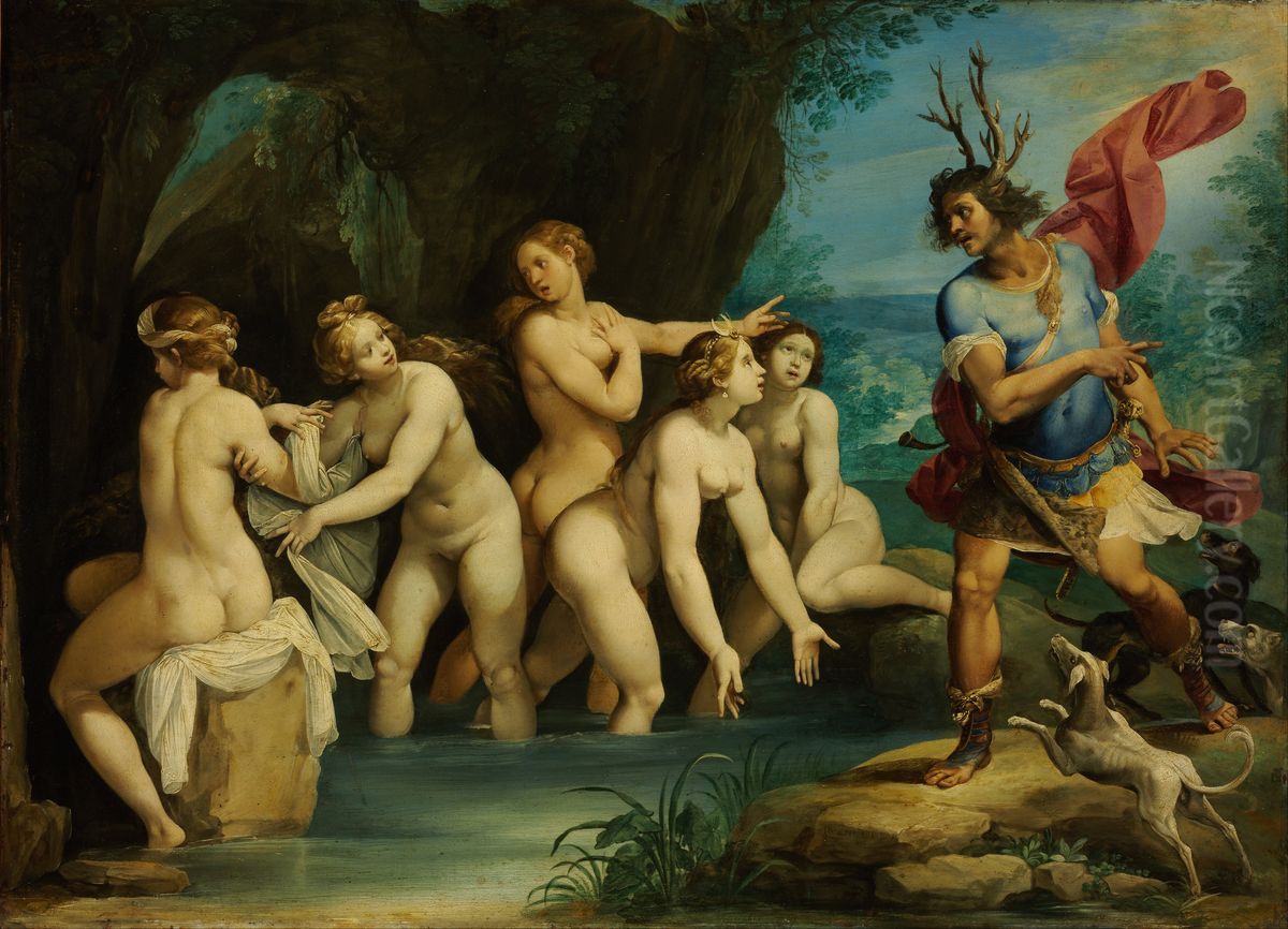 Diana   and  Actaeon Oil Painting by Giuseppe Cesari