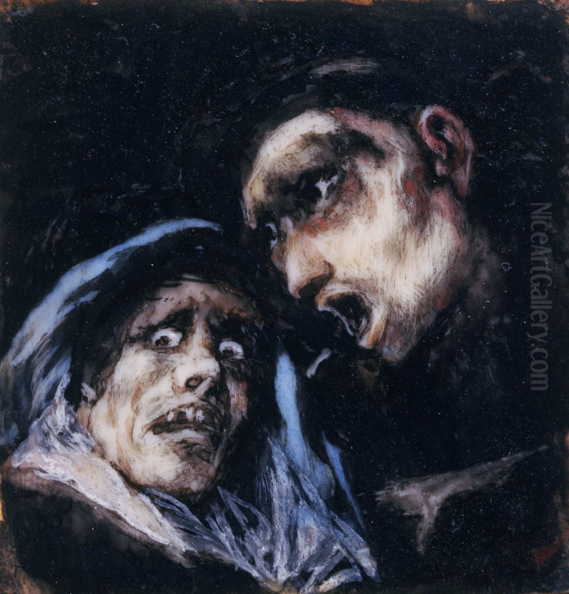 Monk Talking to an Old Woman Oil Painting by Francisco Goya Fuendetodos