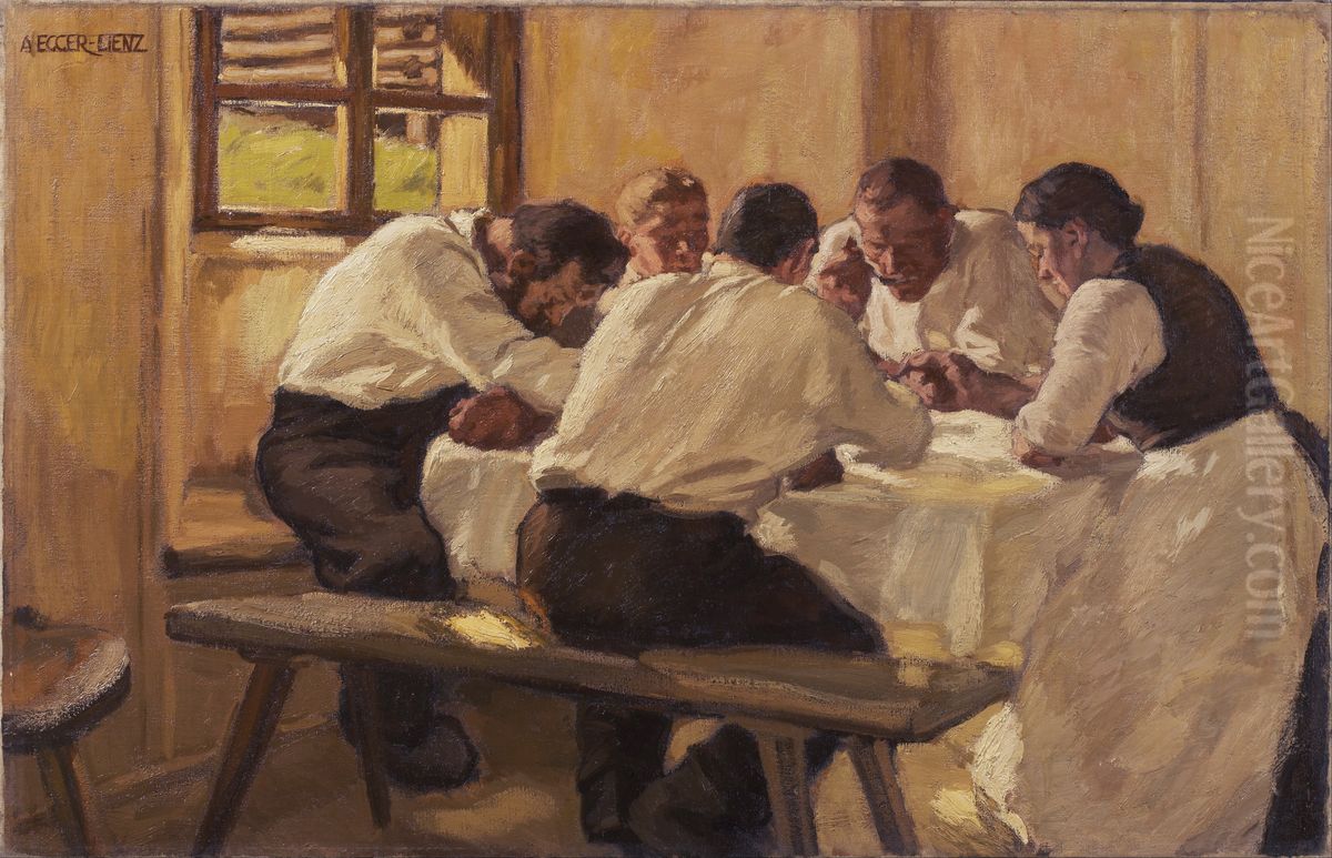 Lunch (The Soup, Version II) Oil Painting by Albin Egger-Lienz
