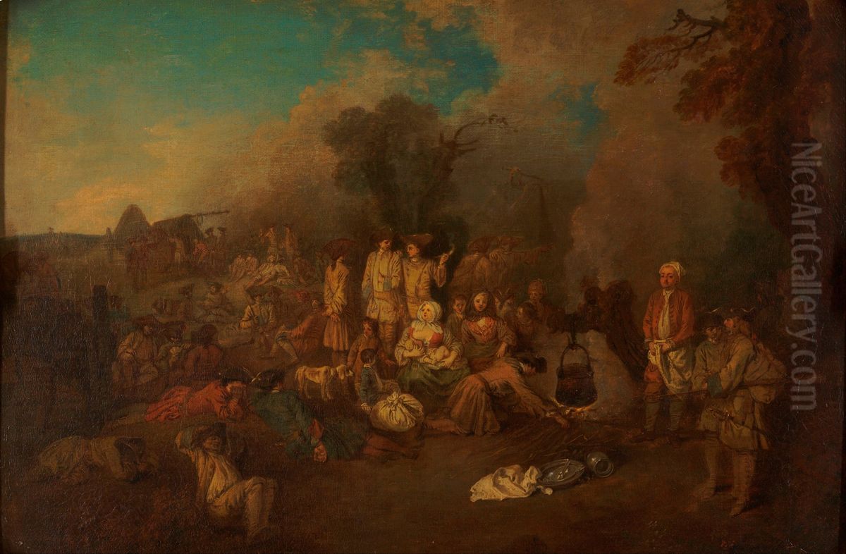 Bivouac Oil Painting by Jean-Antoine Watteau