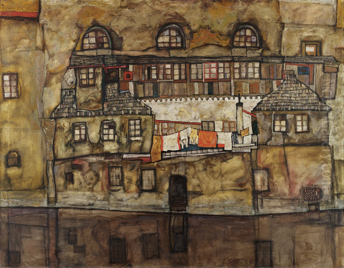 House Wall on the River Oil Painting by Egon Schiele