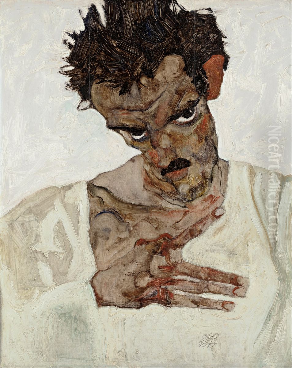 Deutsch:Selbstbildnis mit gesenktem Kopf Oil Painting by Egon Schiele