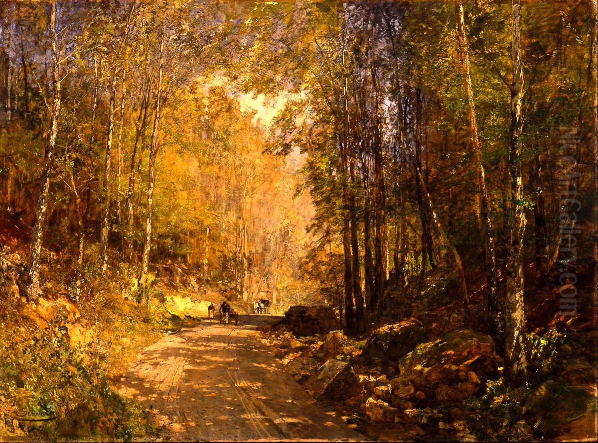 Deutsch:Waldstrasse bei Scharfling Oil Painting by Emil Jakob Schindler