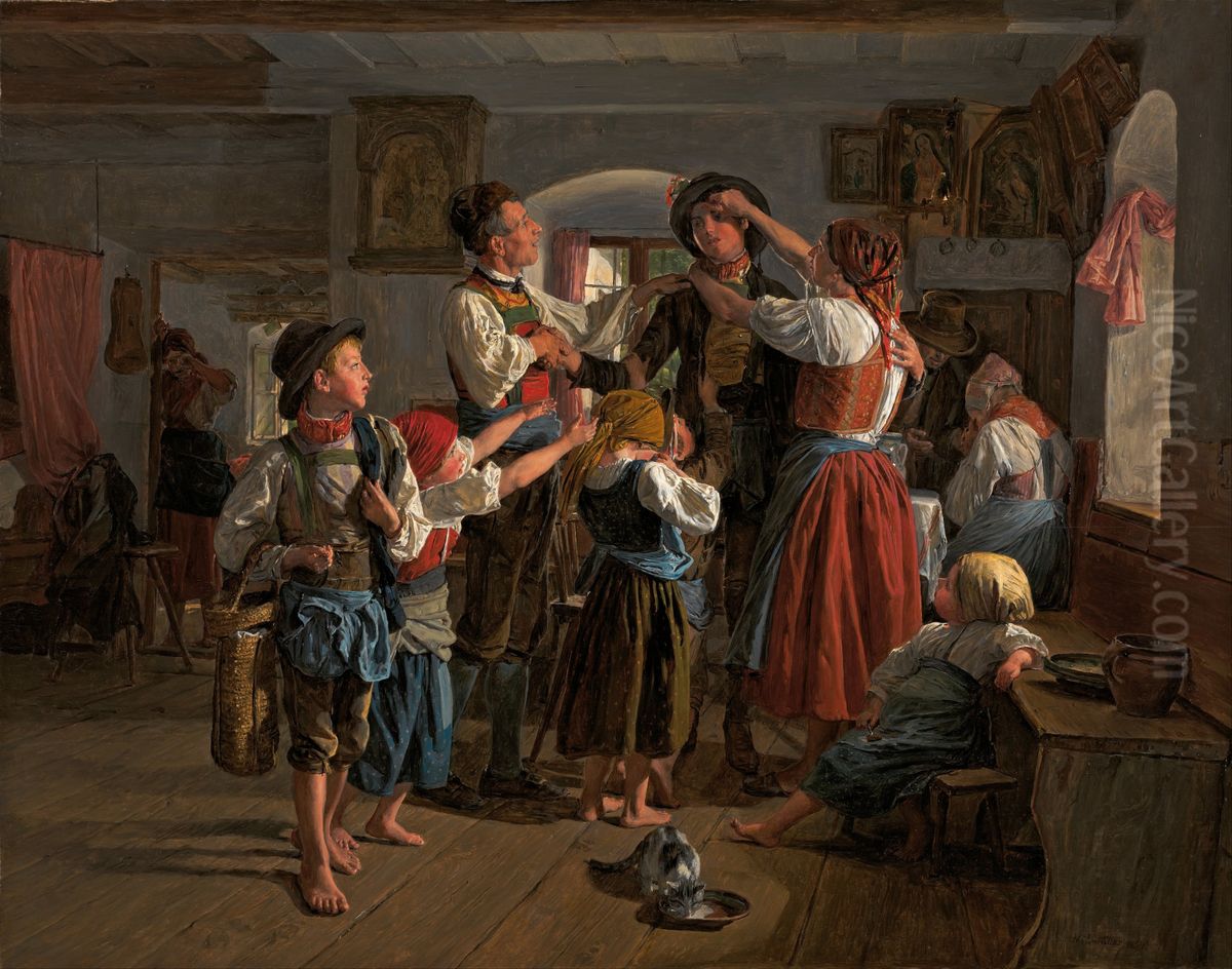 The Conscript's Farewell Oil Painting by Ferdinand Georg Waldmuller
