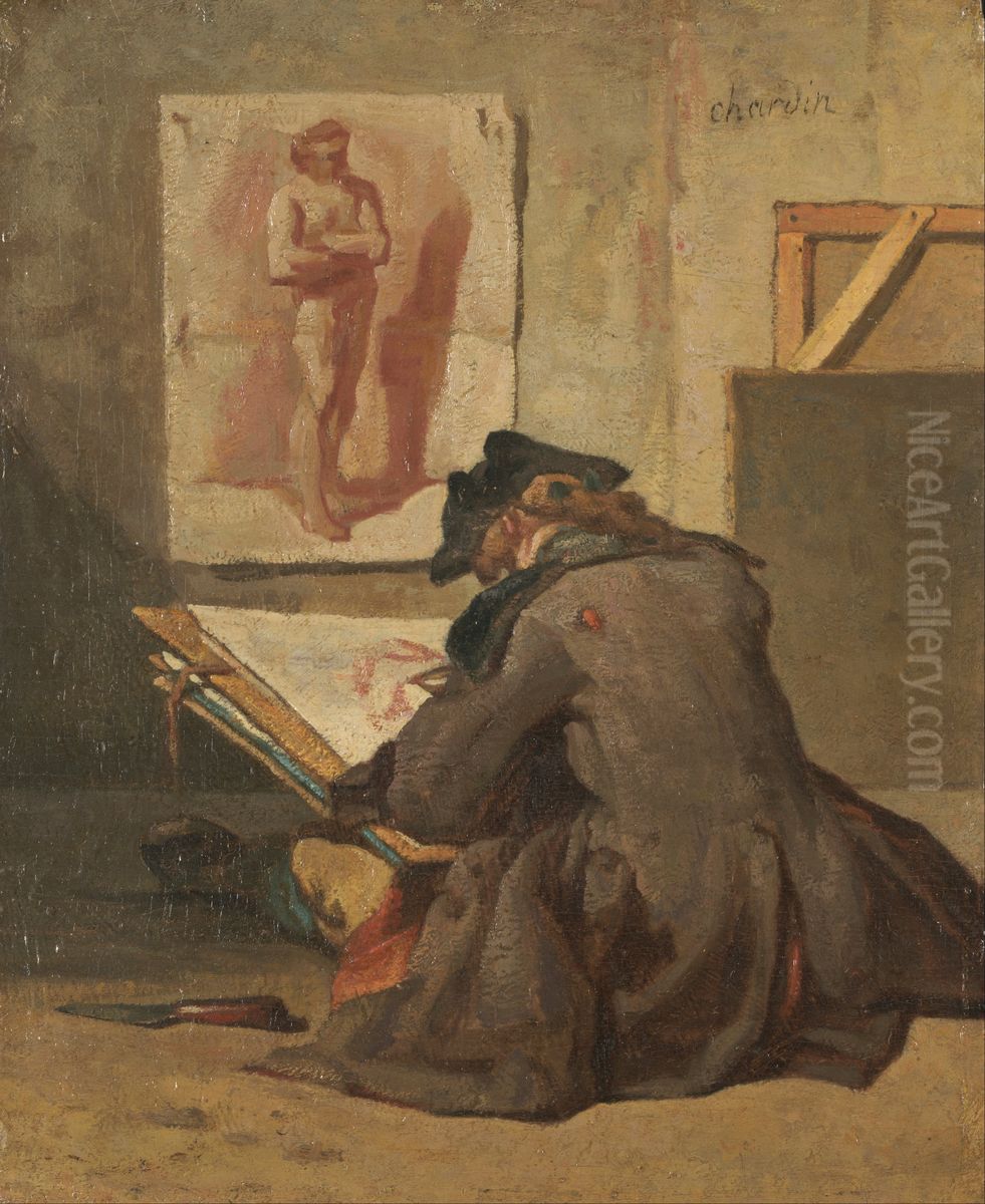 Young Student Drawing Oil Painting by Jean-Baptiste-Simeon Chardin