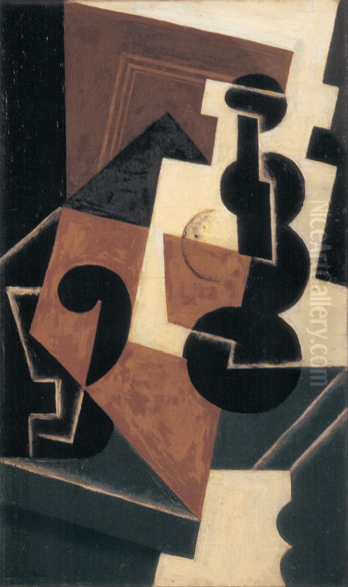 Glass and Water Bottle Oil Painting by Juan Gris