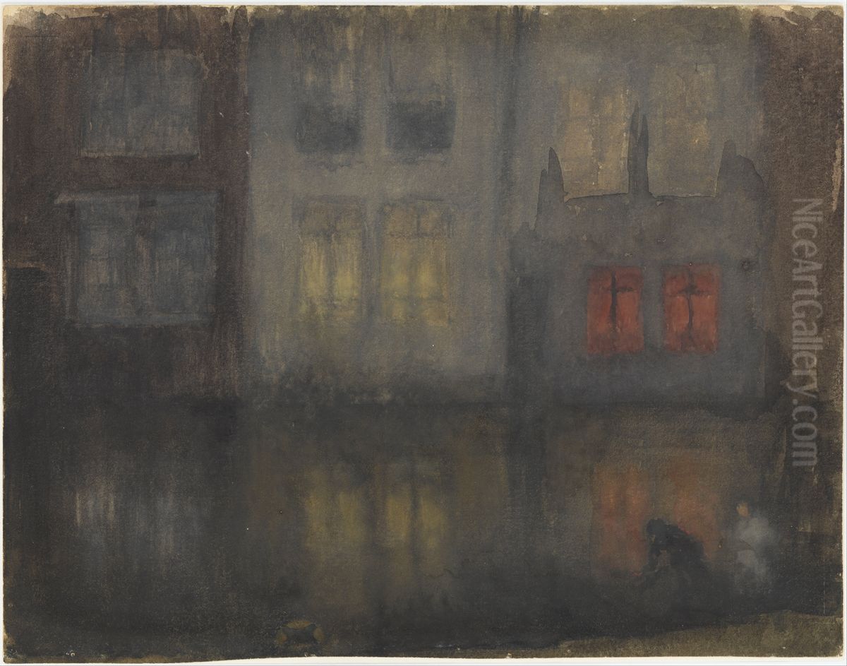 Black and Red-Back Canal, Holland Oil Painting by James McNeill Whistler