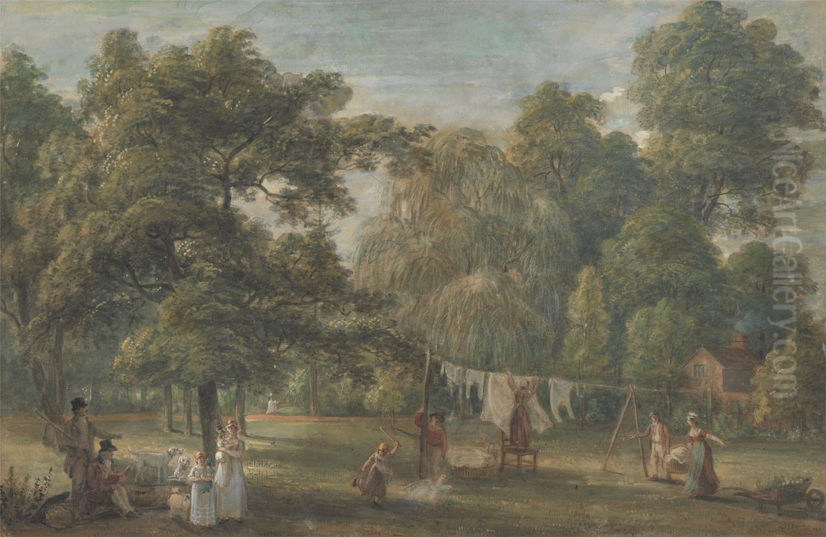 The Garden of Thomas Sandby's House at Englefield Green near Windsor Oil Painting by Paul Sandby