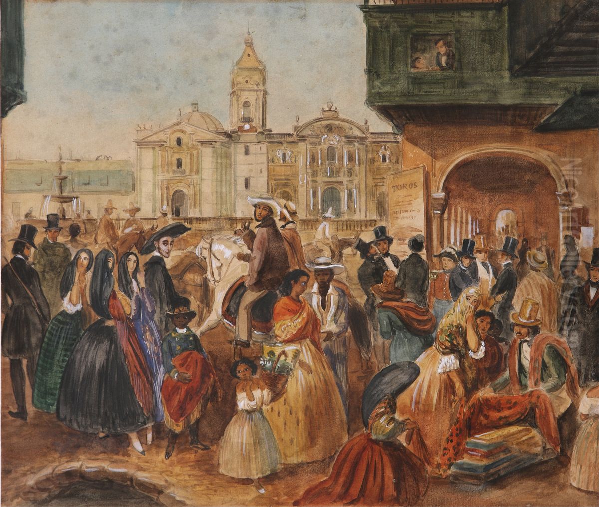 Study for Lima's Main Square Oil Painting by Johann Moritz Rugendas