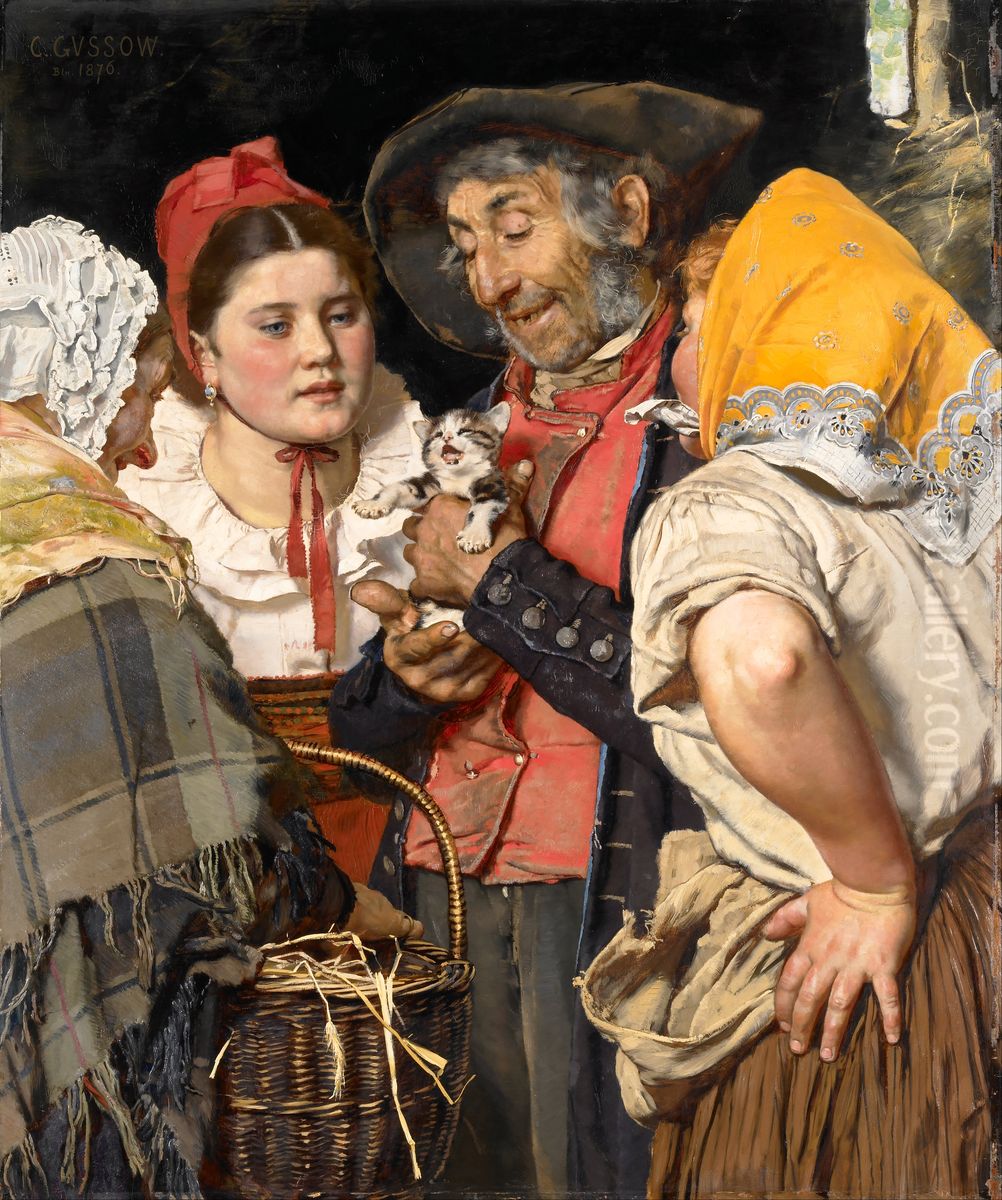 Old Man's Treasure (Das Katzchen) Oil Painting by Karl Gussow