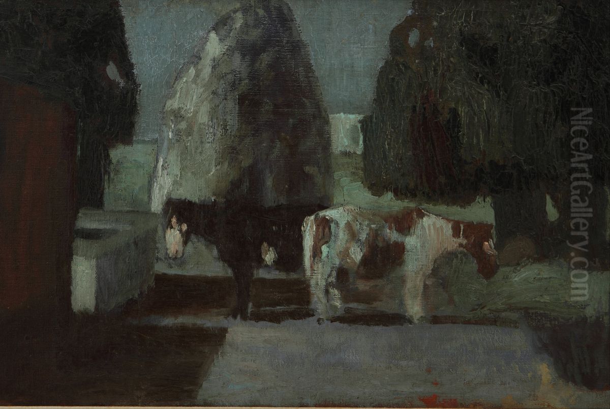 Jardin bajo la luna o Quietud en la quinta Oil Painting by Pedro Figari