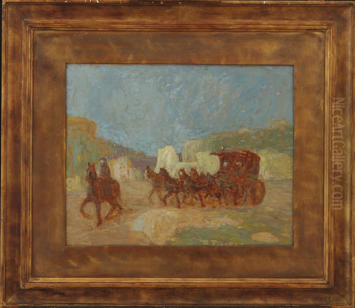 Una diligencia Oil Painting by Pedro Figari