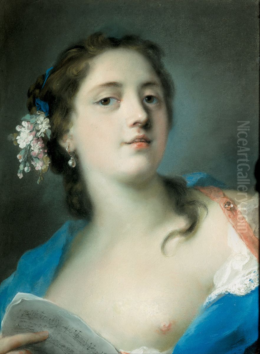 Die Sangerin Faustina Bordoni (1700-1781) mit einem Notenblatt Oil Painting by Rosalba Carriera