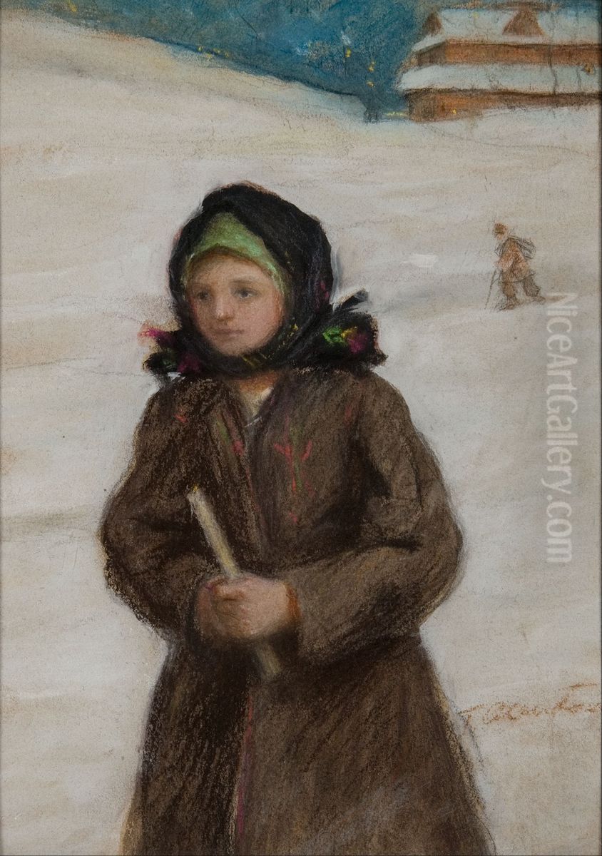 Devocka s gromnicnoj svecojPolski:Dziewczyna z gromnica Oil Painting by Teodor Axentowicz