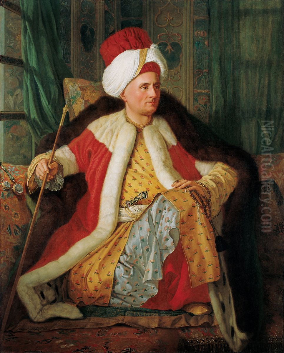 Portrait of Charles Gravier Count of Vergennes and French Ambassador, in Turkish Attire Oil Painting by Antoine de Favray