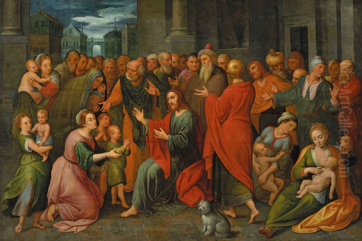 Christ among children Oil Painting by Adam van Noort