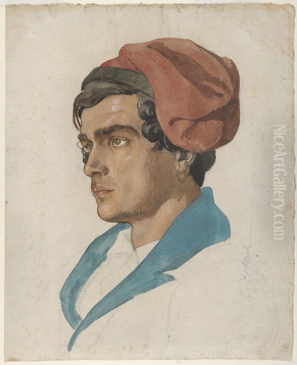 Head Study of a Fisherman from Capri Oil Painting by Lorenz Frolich