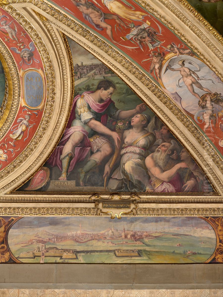 Allegory of Pisa; to the bottom, view of Siena Oil Painting by Giorgio Vasari