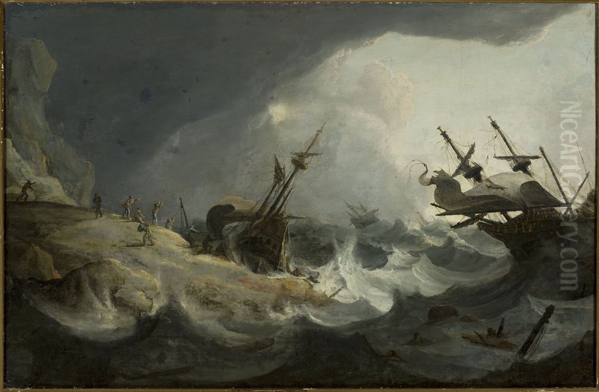 Shipwreck during the storm on 1-3 March 1694 Oil Painting by Ludolf Bakhuizen