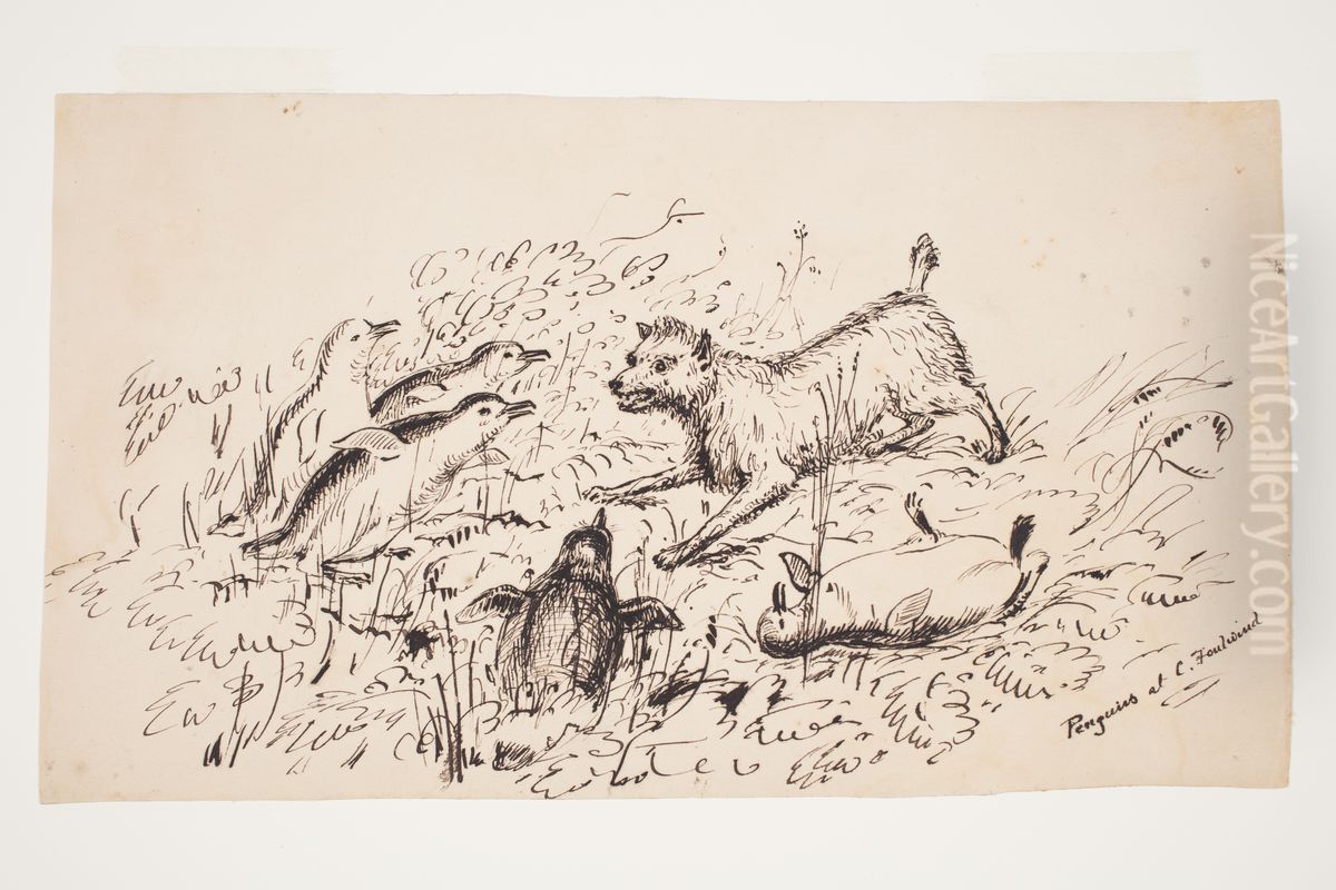 Penguins at Cape Foulwind Oil Painting by Charles Heaphy