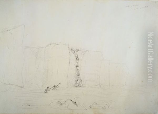 Caught by the tide Wenua Kuri cliff Oil Painting by Charles Heaphy