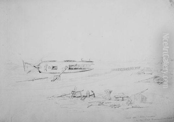 Wreck of the 'Louisa Campbell' on the Cape Fare well Sand Spit Oil Painting by Charles Heaphy