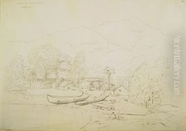 Waikato Pa Massacre Bay Nelson Oil Painting by Charles Heaphy