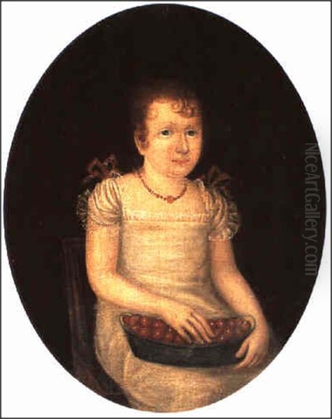 Young Girl Holding a Basket of Cherries Oil Painting by Joshua Johnson