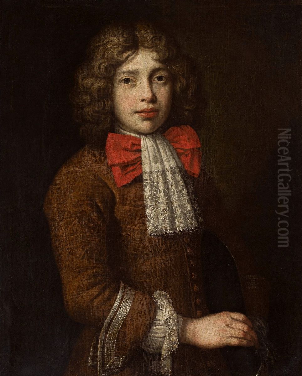 Portrait of a boy with a red bow and a jabot Oil Painting by Andreas Stech