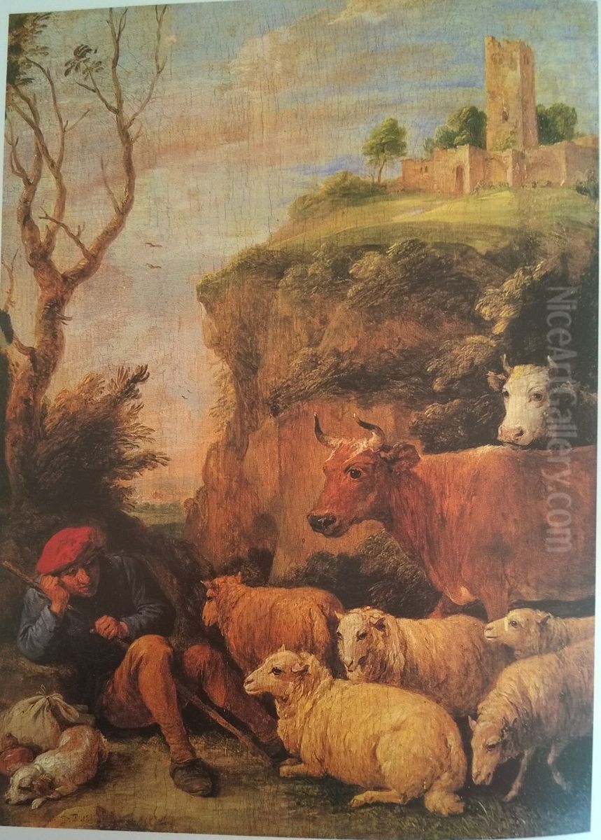 A Shepherd Daydreaming with his Flock Oil Painting by David Teniers the Younger