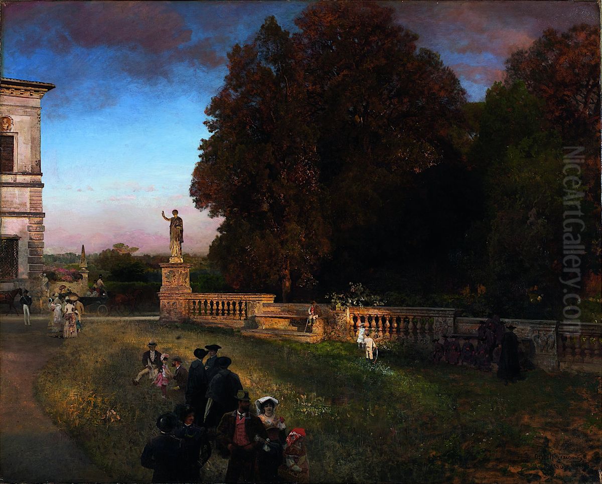 In the Park of the Villa Borghese Oil Painting by Oswald Achenbach