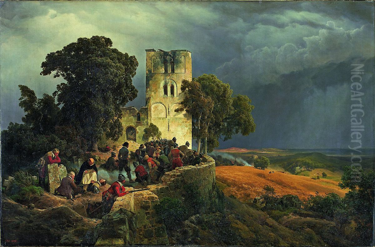 The Siege (Defense of a Church Courtyard During the Thirty Years' War) Oil Painting by Karl Friedrich Lessing