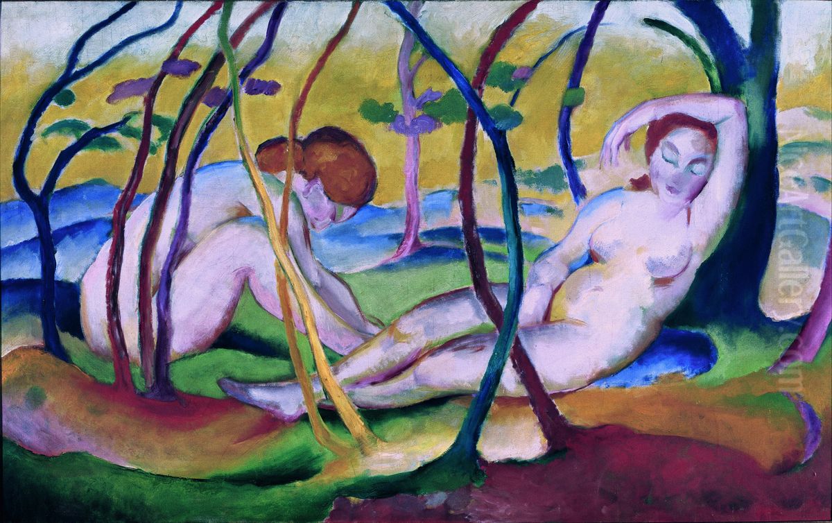 Nudes under Trees Oil Painting by Franz Marc