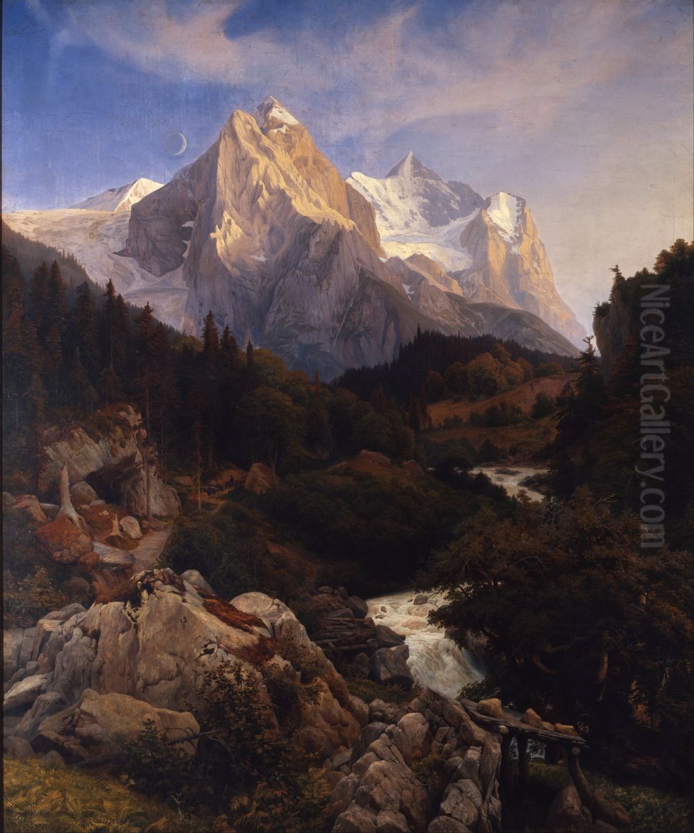 The Wetterhorn Oil Painting by Johann Wilhelm Schirmer