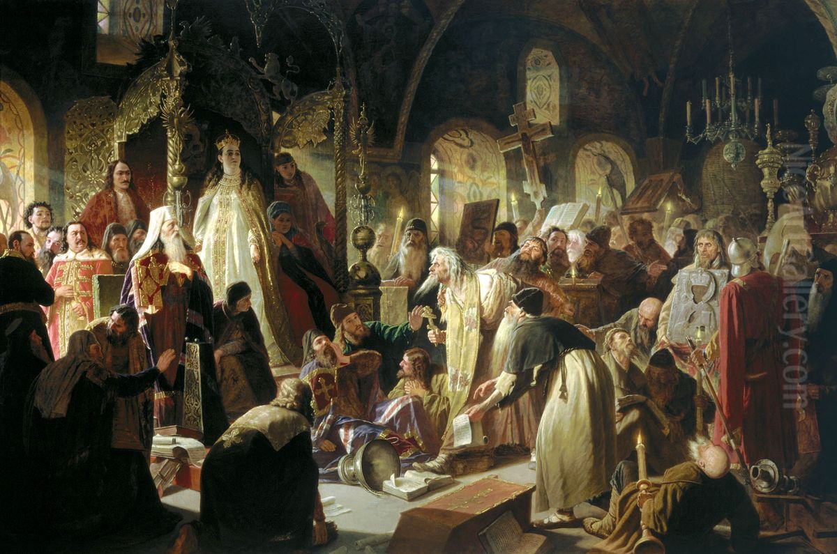 Nikita Pustosvyat. Debate about faith Oil Painting by Vasily Perov
