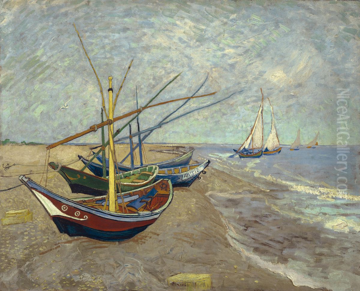 Vissersboten op het strand van Les Saintes-Maries-de-la-Mer Oil Painting by Vincent Van Gogh