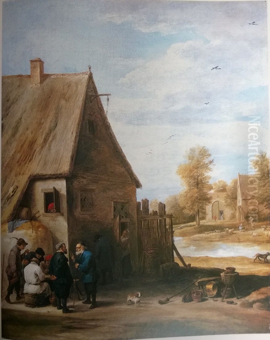 Farmers before an inn Oil Painting by David Teniers the Younger