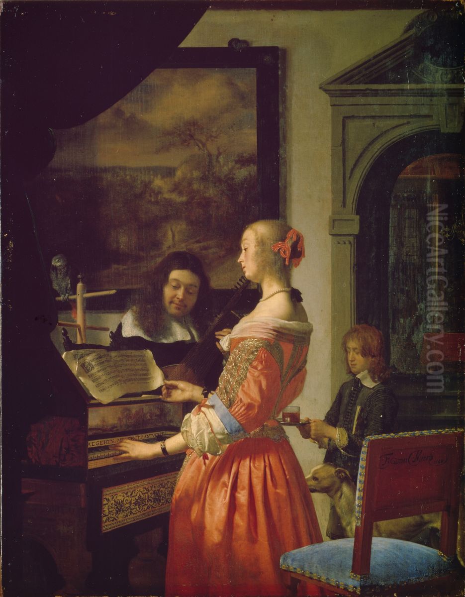 Woman at a harpsichord Oil Painting by Frans van Mieris