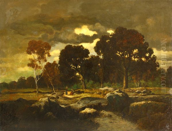 Dusk in a forest Oil Painting by Theodore Rousseau