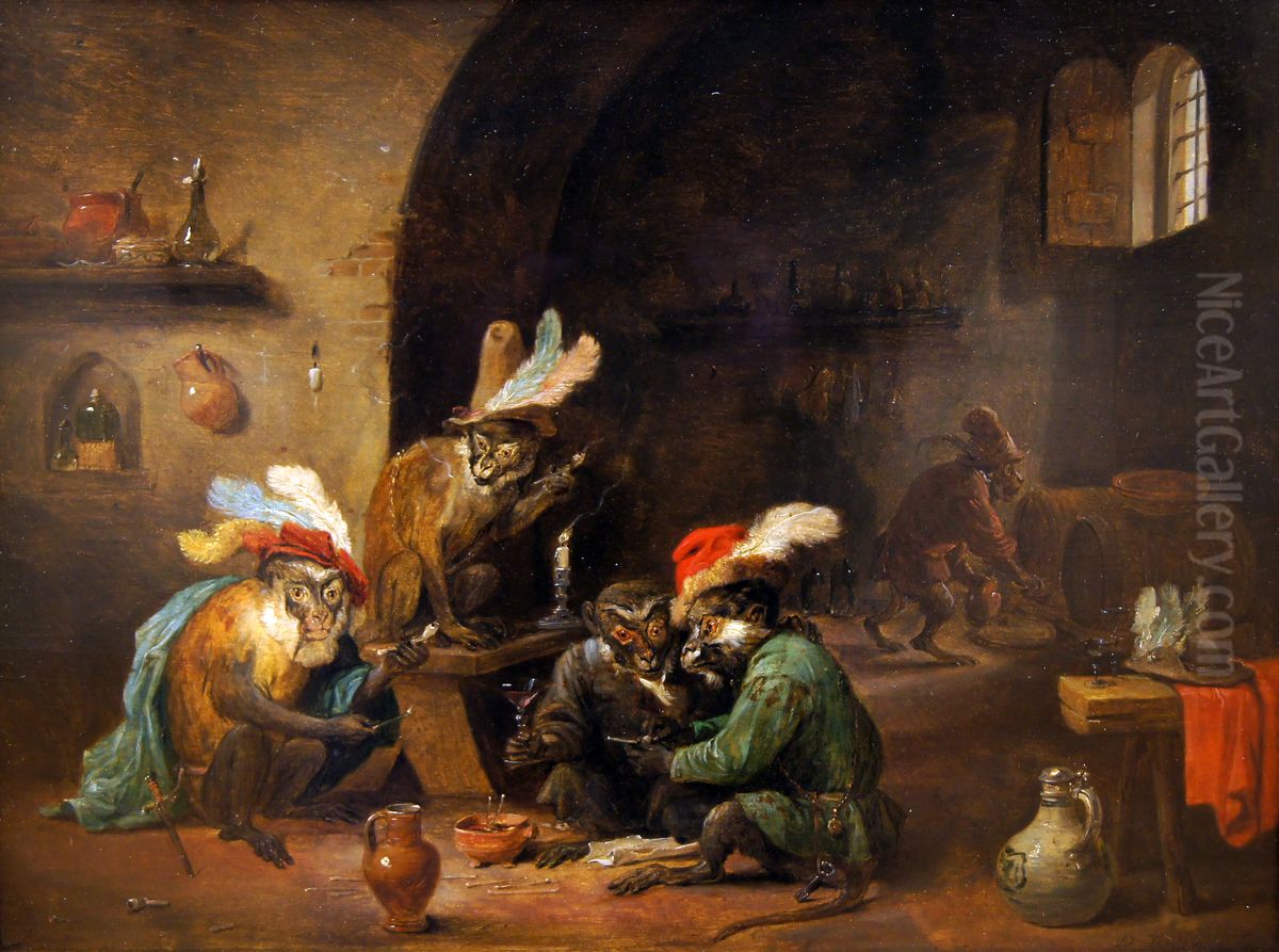 Gesellschaft kostumierter Affen Oil Painting by David Teniers the Younger