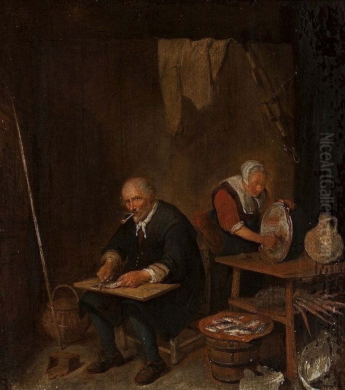Fish scraping Oil Painting by Quirijn van Brekelenkam