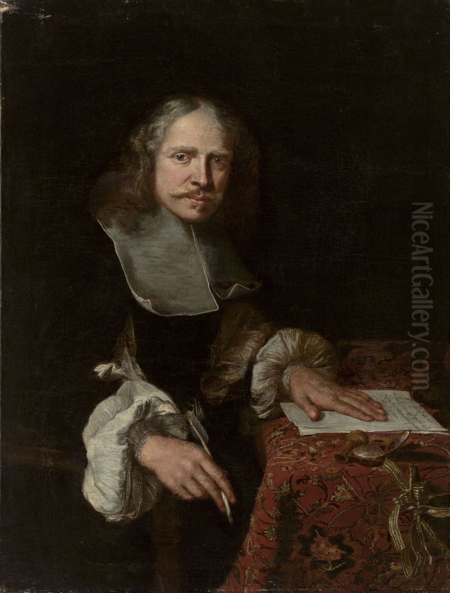 Portrait of a man writing a letter Oil Painting by Jacob Levecq
