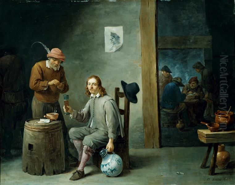Self-portrait in an inn Oil Painting by David Teniers the Younger