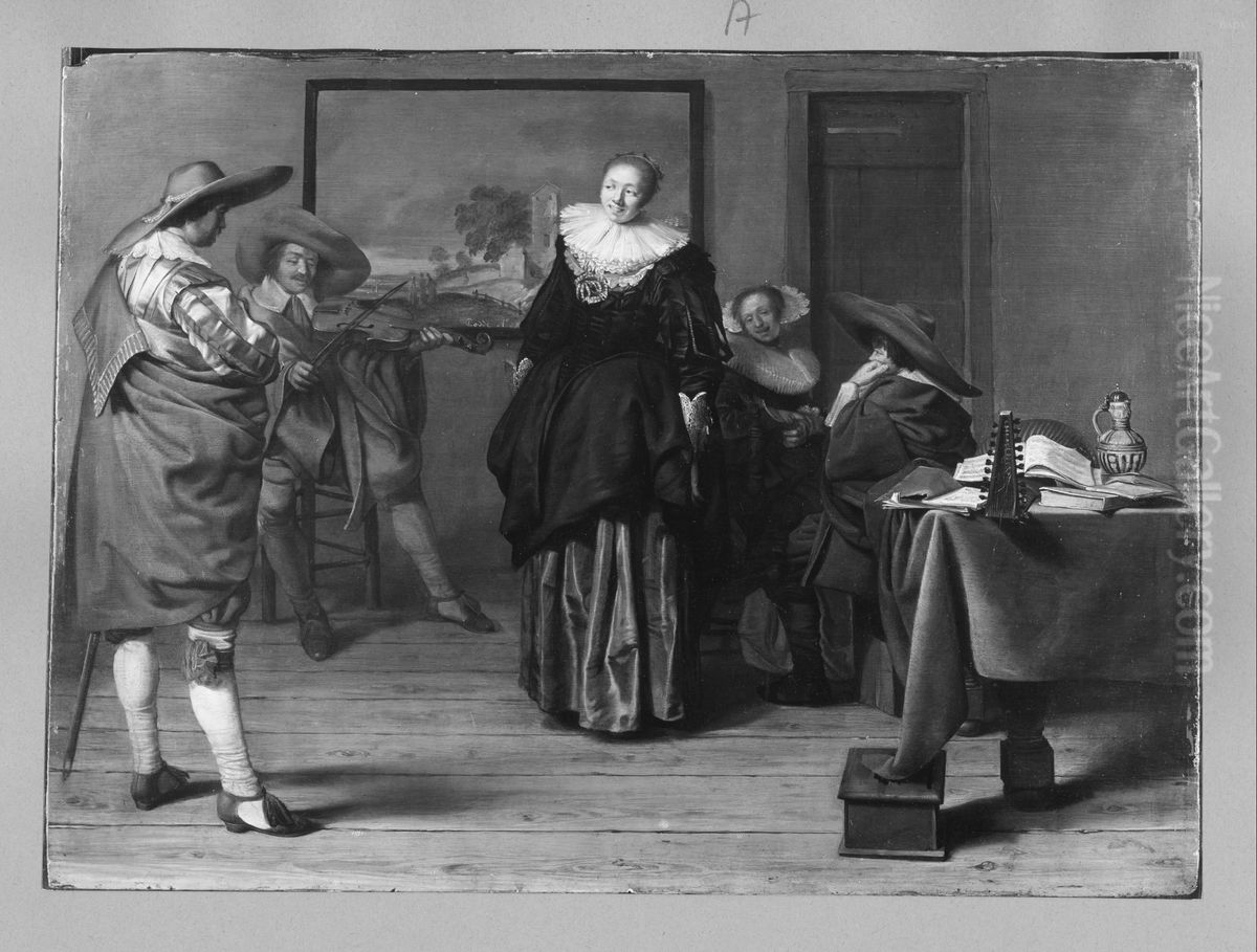 Tanzstunde, funf Figuren (Das Konzert) Oil Painting by Pieter Codde