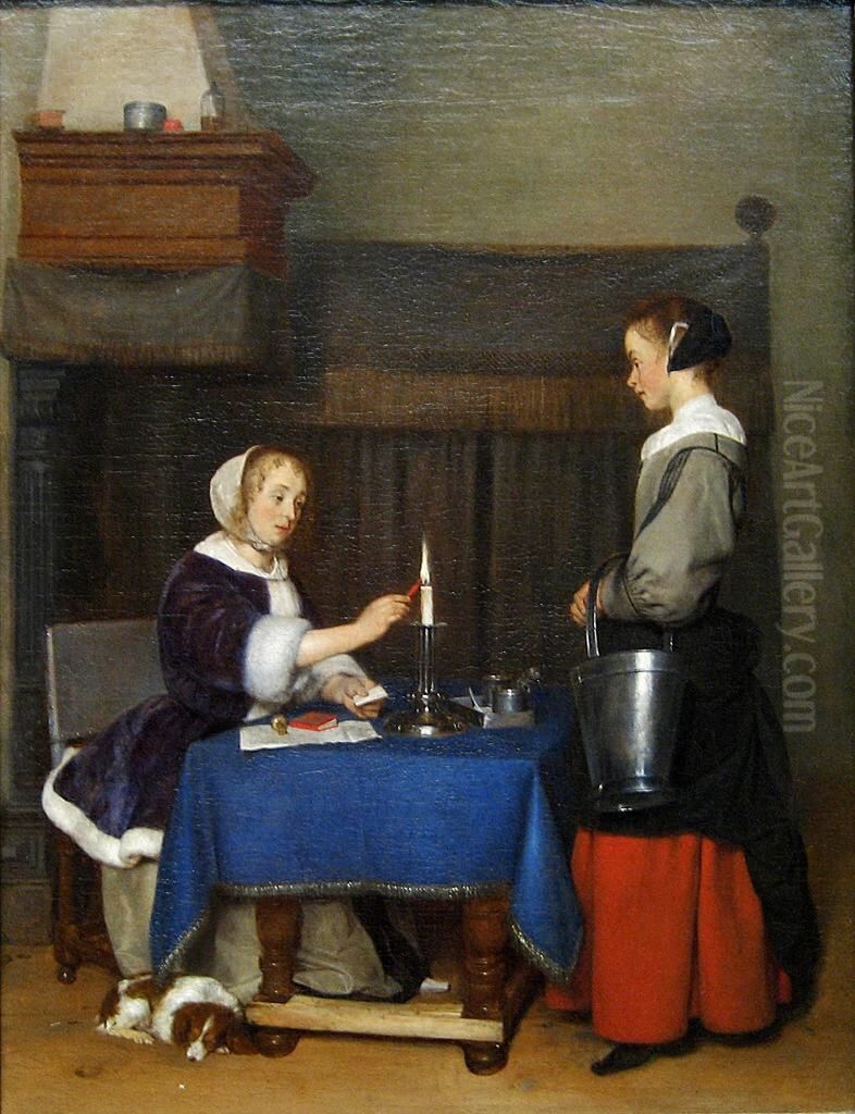 Woman sealing a letter Oil Painting by Gerard Ter Borch