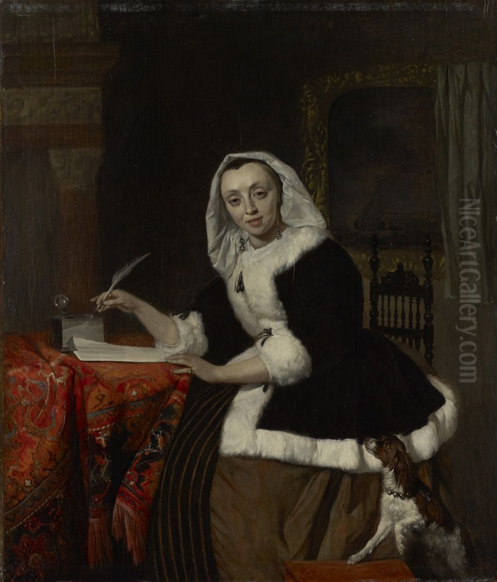 Frau am Schreibtisch Oil Painting by Gabriel Metsu