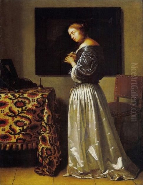 Femme a sa toilette Oil Painting by Caspar Netscher