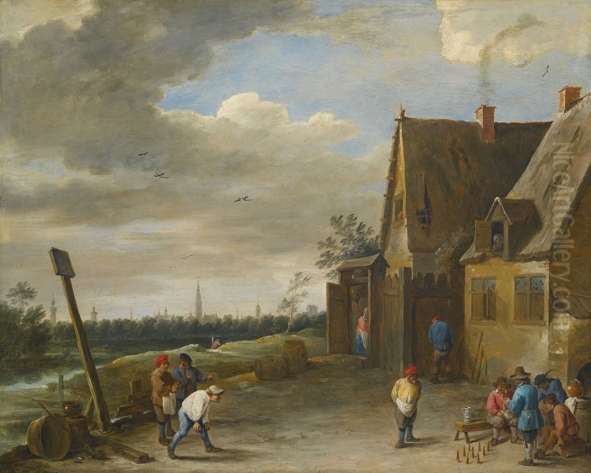 Game of Nine-pins with View of Antwerp Oil Painting by David Teniers the Younger