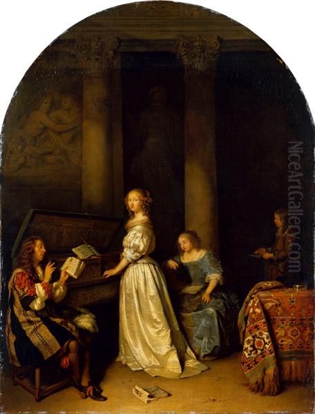 Scene de musique de chambre Oil Painting by Caspar Netscher
